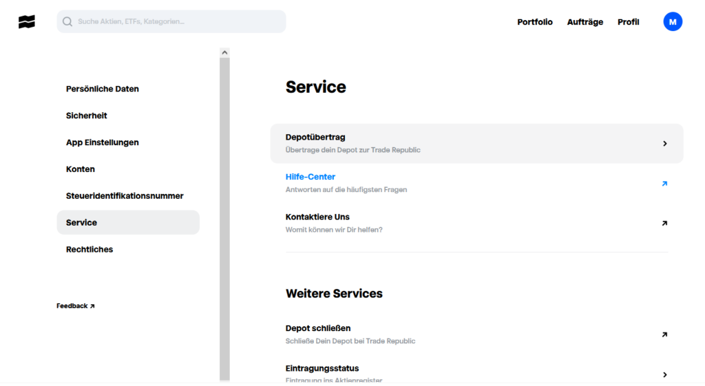 So findest du das Übertragsformular bei Trade Republic. 