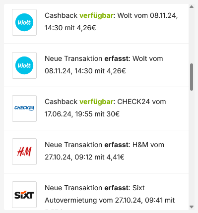 Shoop Cashback Verlauf 