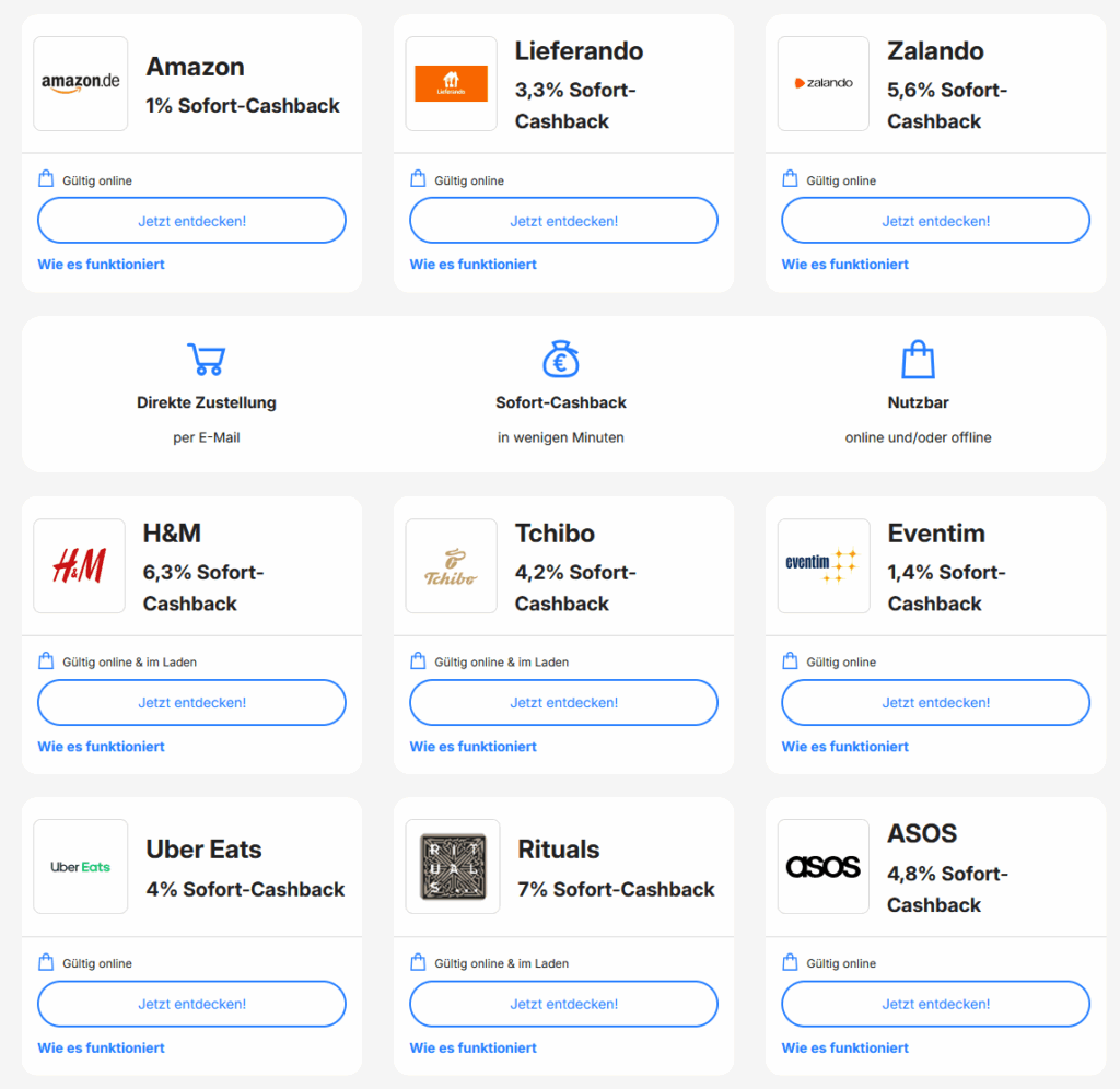 Sofort-Cashback: Cashback sammeln mit rabattierten Gutscheinen - ohne Warten auf's Cashback.