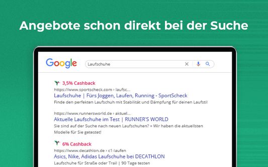 TopCashback: Browser-Plugin zeigt dir schon bei den Google Sucherergebnissen die Cashbackrate des jeweiligen Shops an