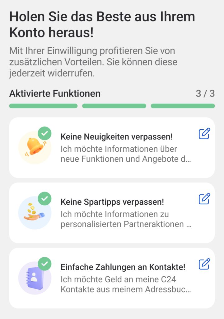 C24 App Funktionen und Onboarding