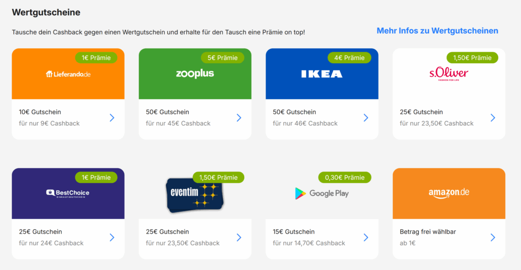 Mit Shoop Cashback Wertgutscheine kaufen